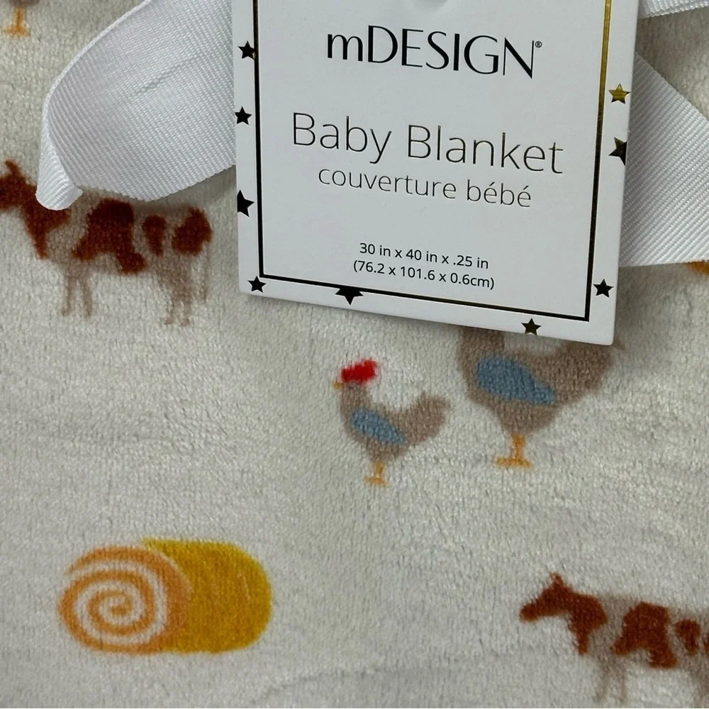 NWT mDesign farm themed Baby Blanket tractor cow hay bale windmill barn chicken